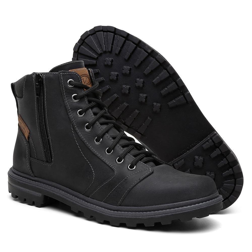 Bota Coturno Masculina Couro Venetto Zíper Cadarço Casual Preto 5