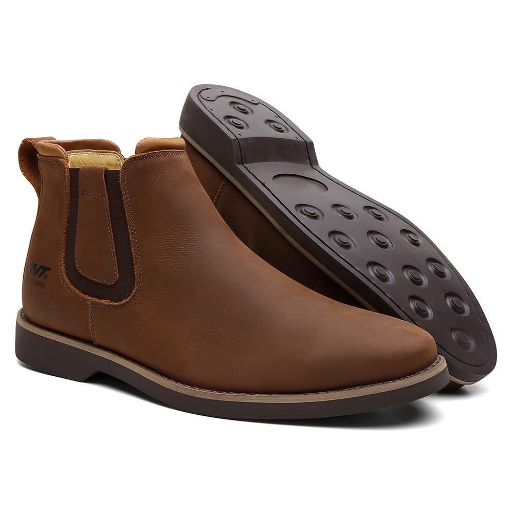 Bota Chelsea Masculina Couro Botina Elástico Ajustável Marrom 5