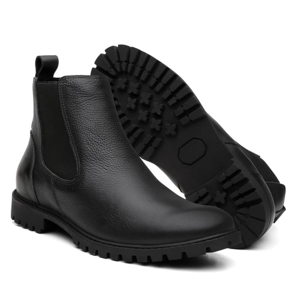 Bota Chelsea Masculina Couro Botina Elástico Resistente Preto 4