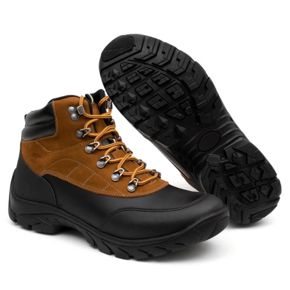 Bota Masculina Couro Cano Curto Adventure Trilhas Esportiva Preto/Marrom 4