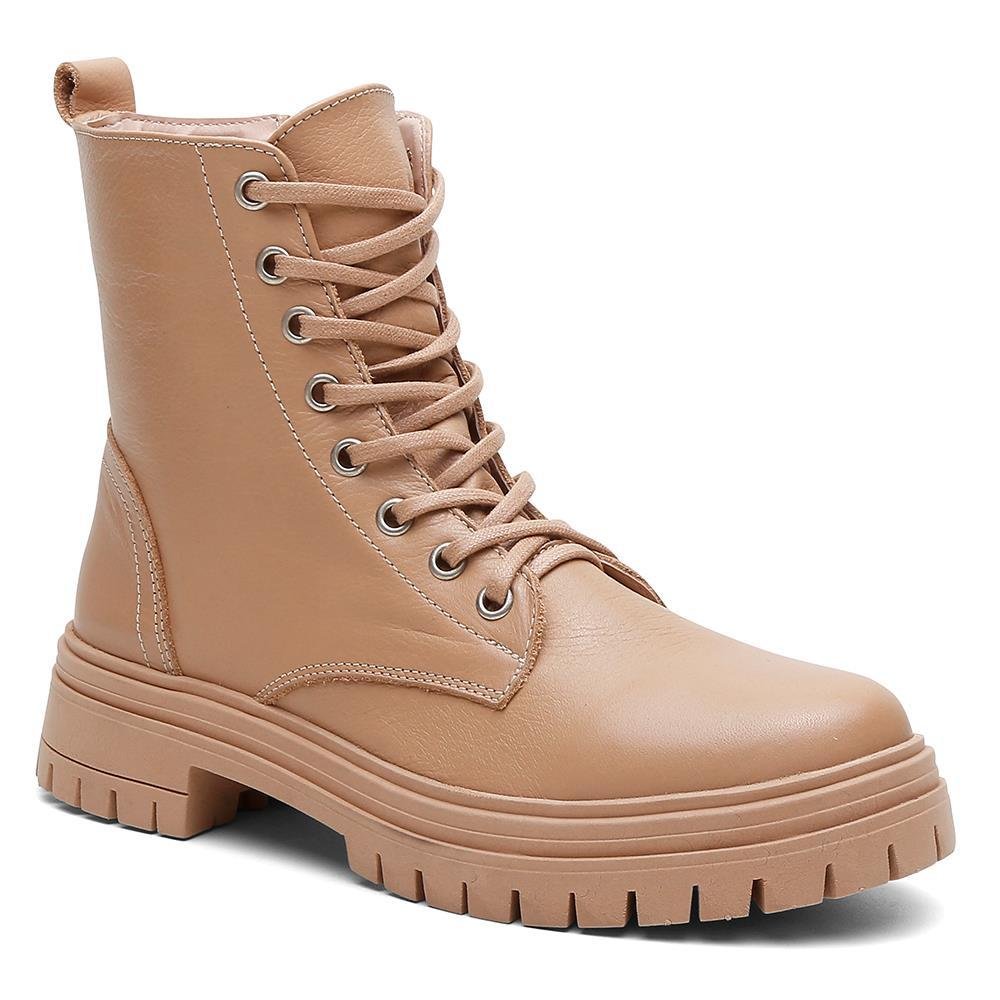 Coturno Feminino Couro Cano Curto Tratorado Moderno Marrom 1