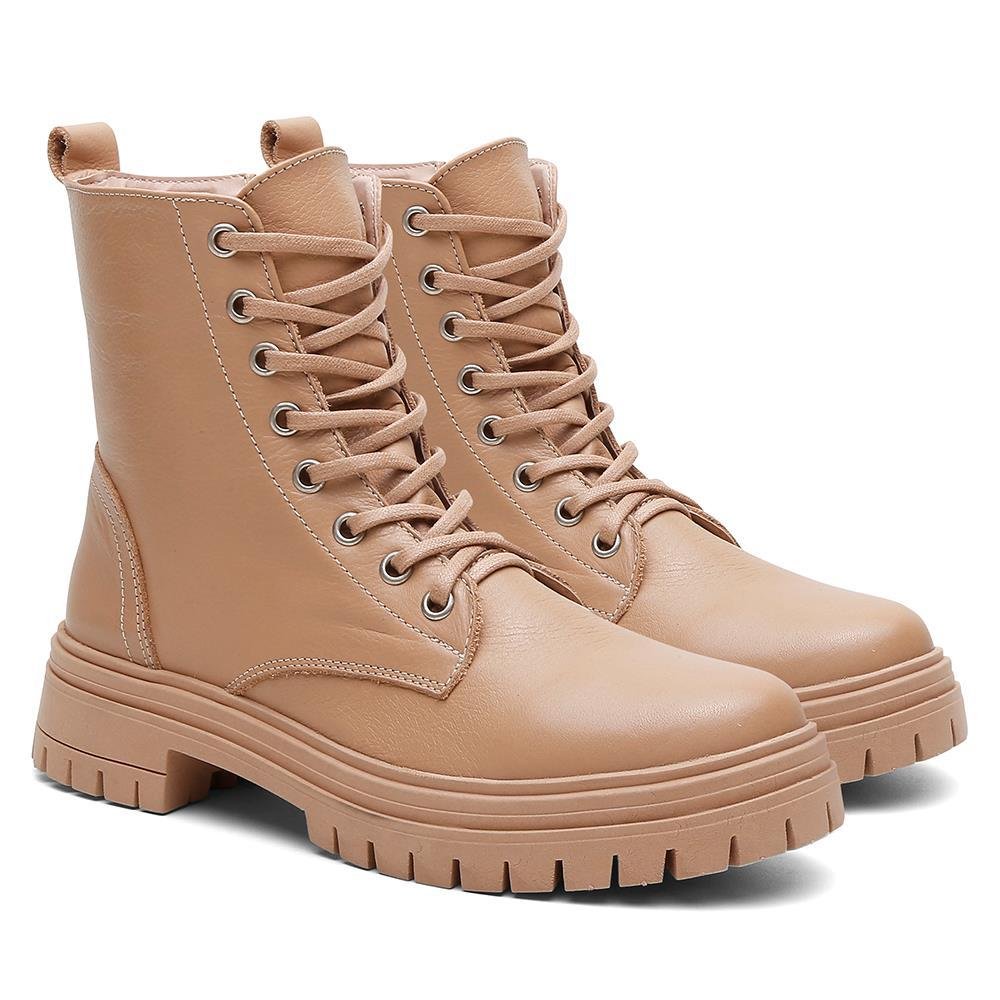 Coturno Feminino Couro Cano Curto Tratorado Moderno Marrom 2