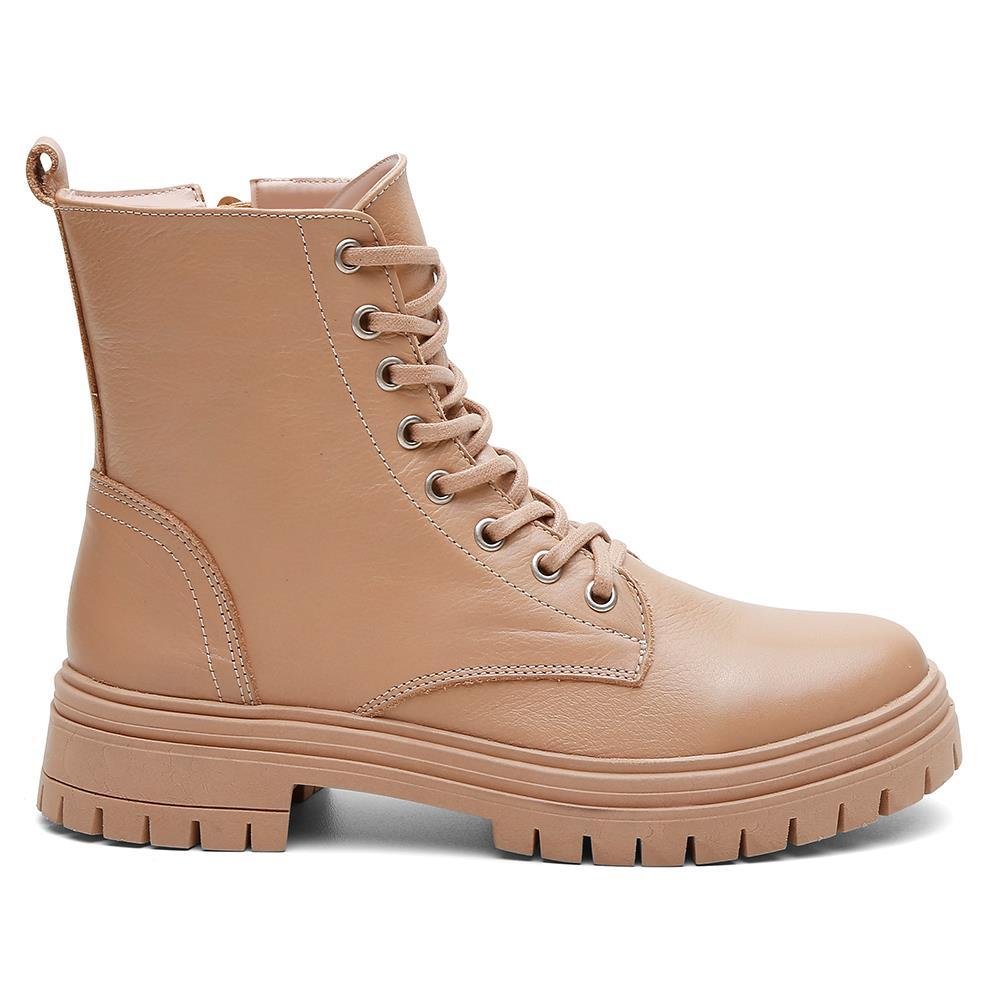 Coturno Feminino Couro Cano Curto Tratorado Moderno Marrom 3