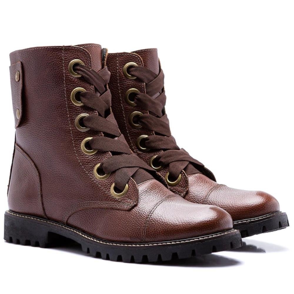 Coturno Feminino Couro Tratorado Cano Médio Moderno Marrom 2