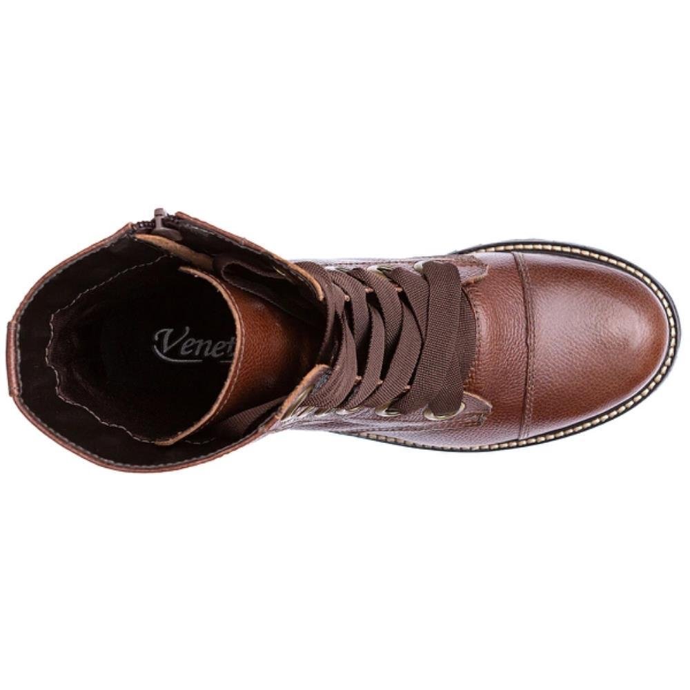 Coturno Feminino Couro Tratorado Cano Médio Moderno Marrom 3