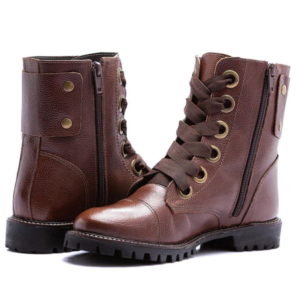 Coturno Feminino Couro Tratorado Cano Médio Moderno Marrom 4