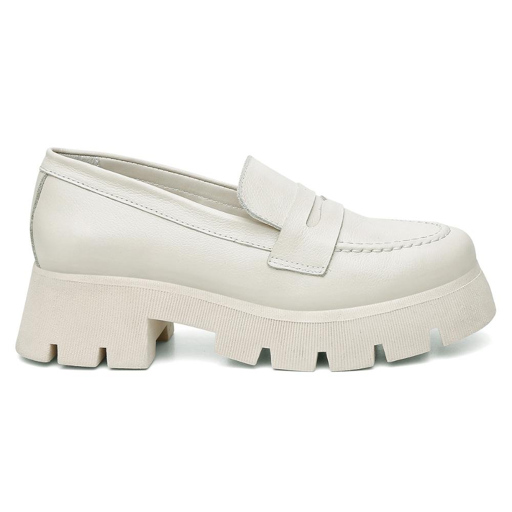 Mocassim Feminino Couro Solado Tratorado Calce Fácil Casual Branco 3