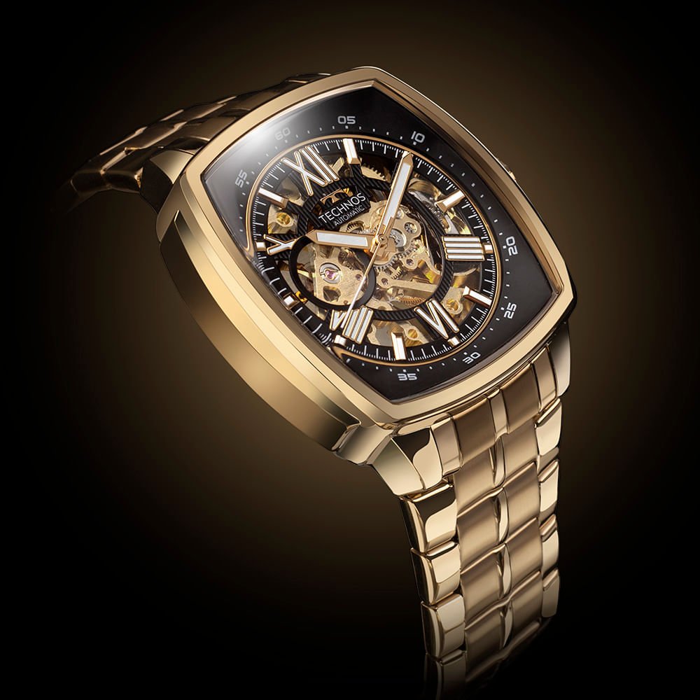 Relógio Technos Masculino Automático Skeleton Dourado - G3265AI/1P Dourado 4