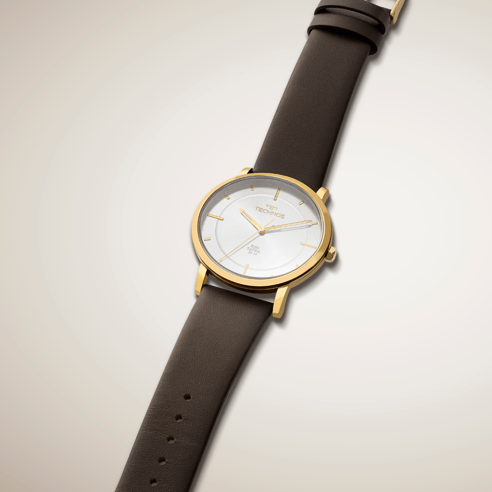 Relógio Technos Masculino Slim Dourado - GL32AZ/0K Marrom 4