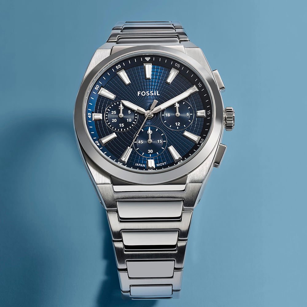 Relógio Fossil Masculino Everett Prata - FS6104/1AN Azul 2