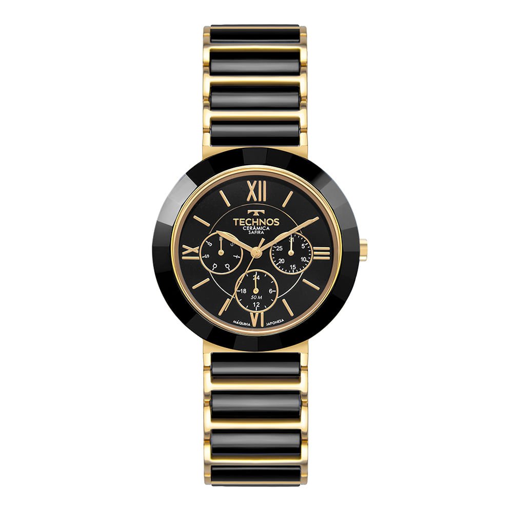 Relógio Technos Feminino Ceramic Sapphire Dourado - 6P29AMJ/1P Preto/Dourado 1