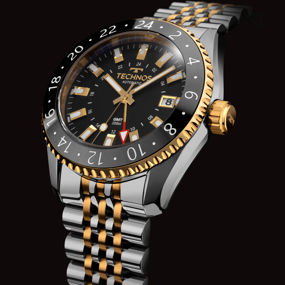 Relógio Technos Masculino Automatico GMT Bicolor - NH34AC/T1P Prata/Dourado 7