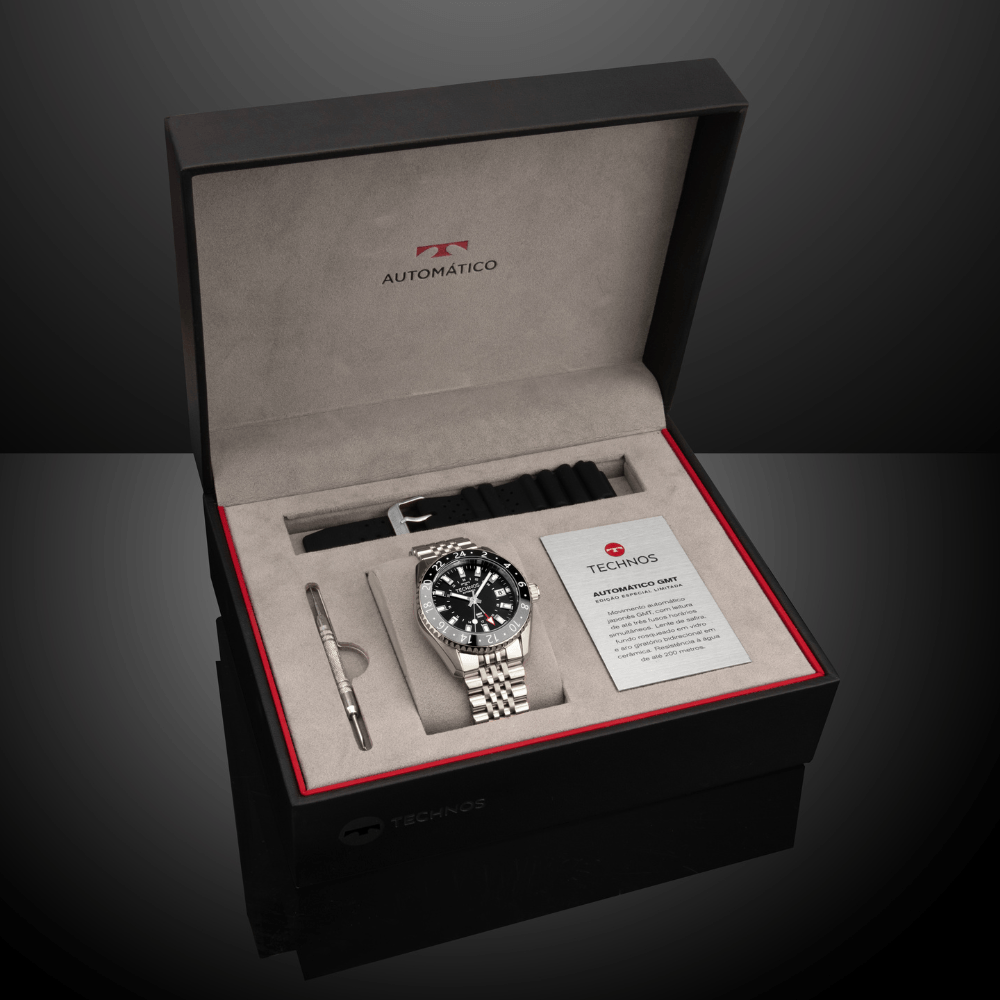 Relógio Technos Masculino Automatico GMT Prata - NH34AA/T1P Prata 12