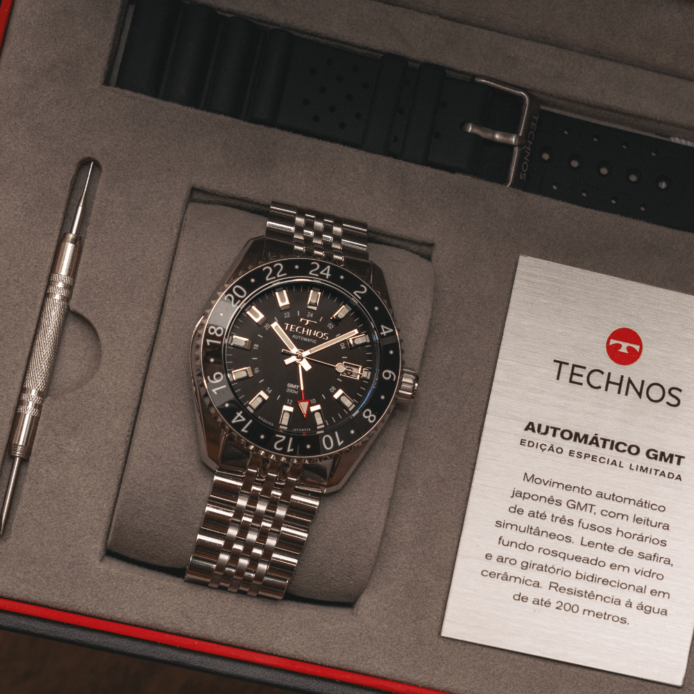 Relógio Technos Masculino Automatico GMT Prata - NH34AA/T1P Prata 7