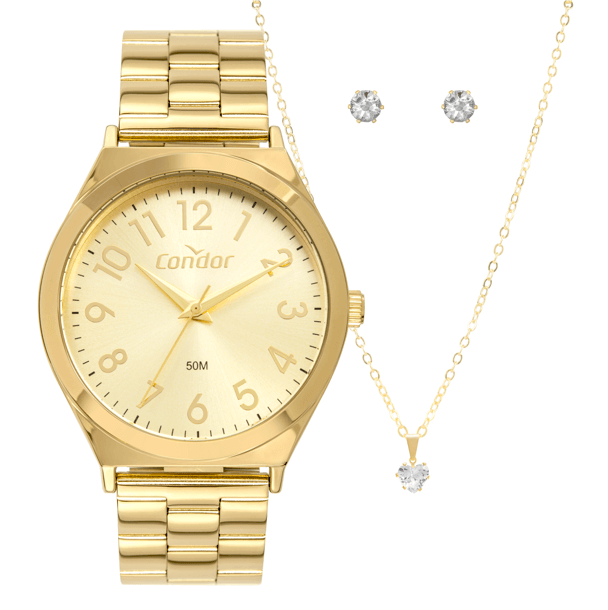Kit Relógio Condor Feminino Dia A Dia Dourado - CO2036MZH/K4X