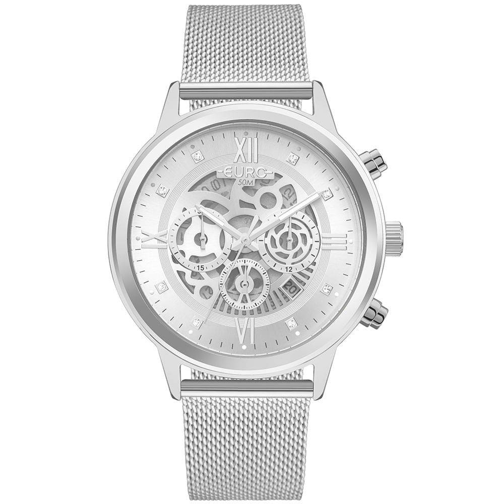 Relógio Euro Feminino Big Case Prata - EUJS25AL/4K