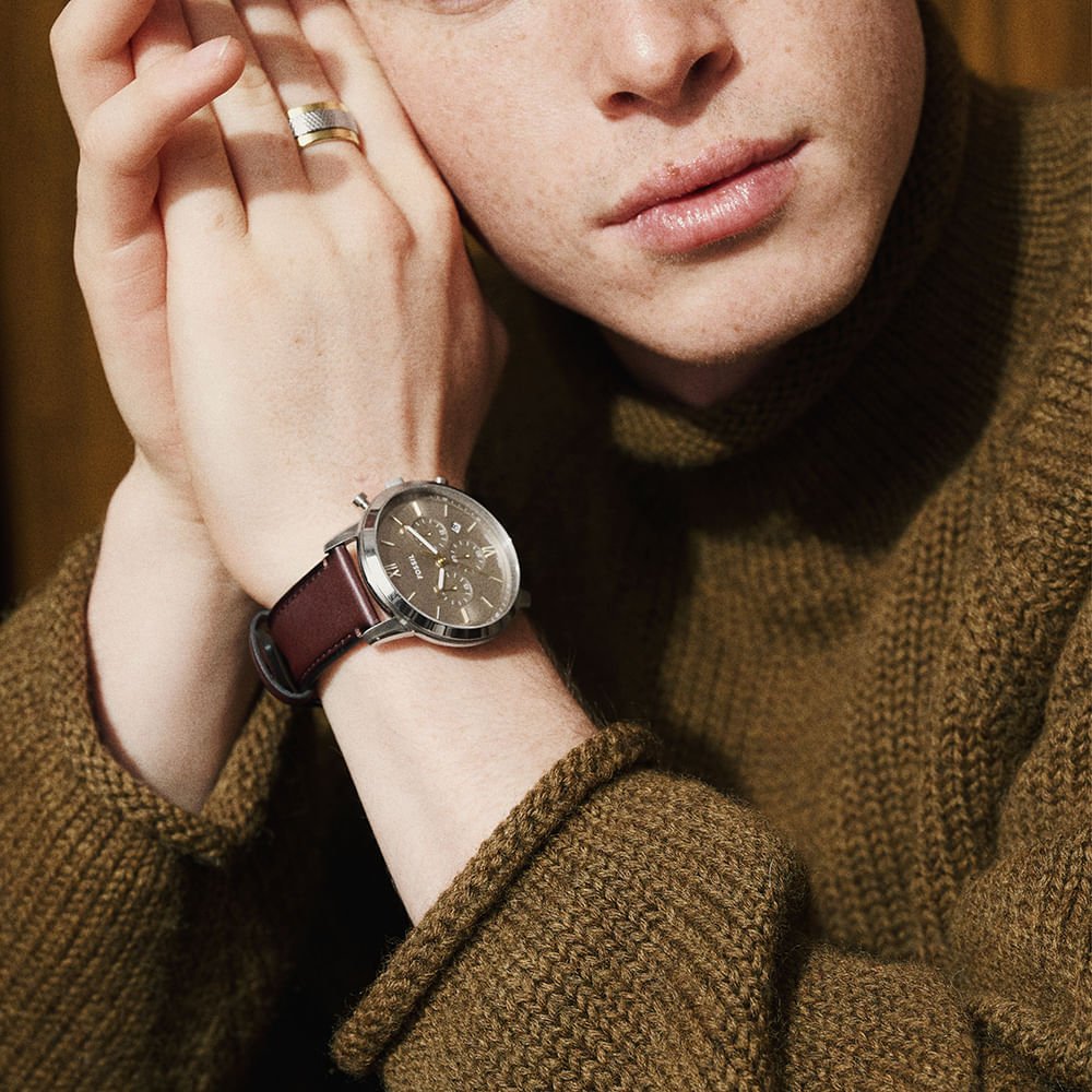 Relógio Fossil Masculino Neutra Prata - FS6129/0CN Marrom/Prata 12