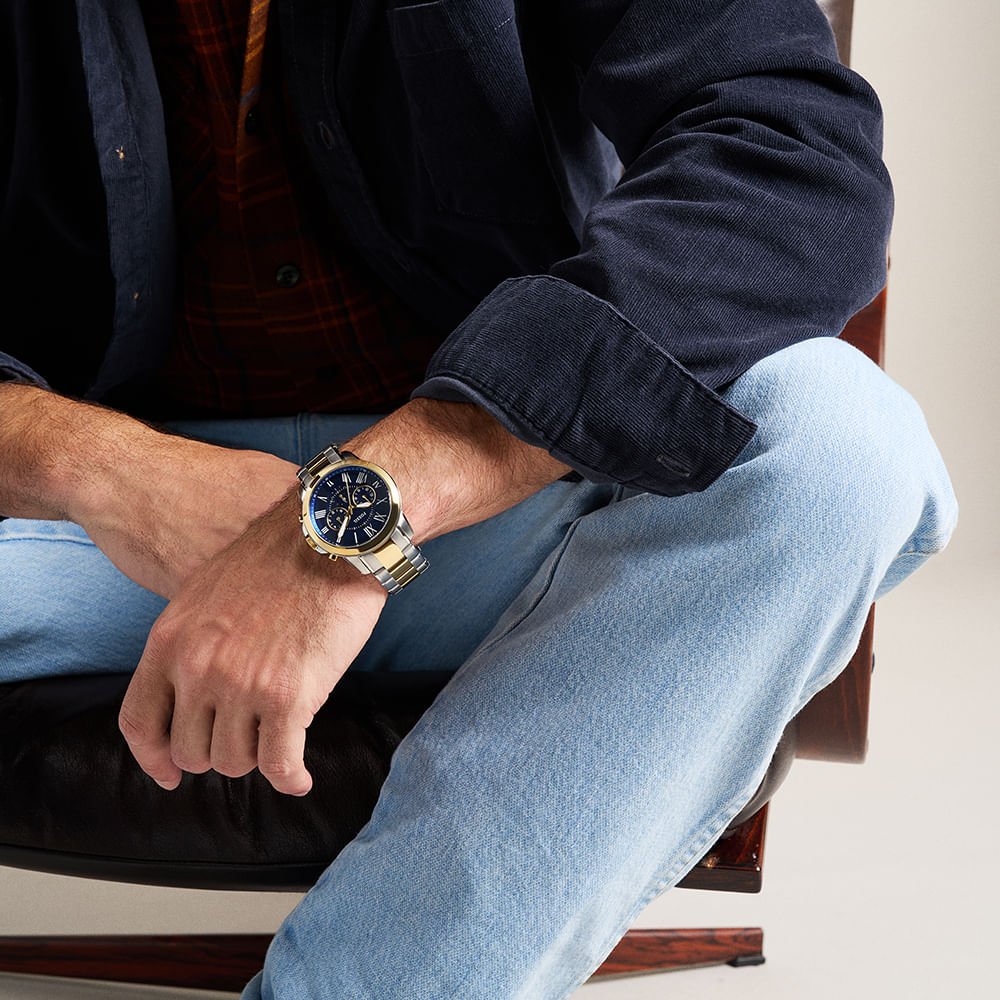 Relógio Fossil Masculino Grant Bicolor - FS6132/1AN Prata 9