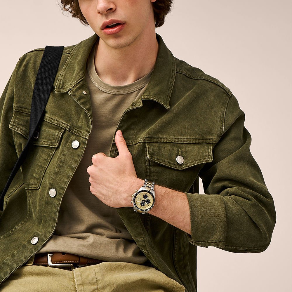 Relógio Fossil Masculino Autocross Bicolor - FS6126/1DN Prata/Dourado 4