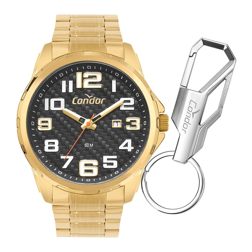 Kit Relógio Condor Masculino Drive Dourado - CO2117BH/K4P