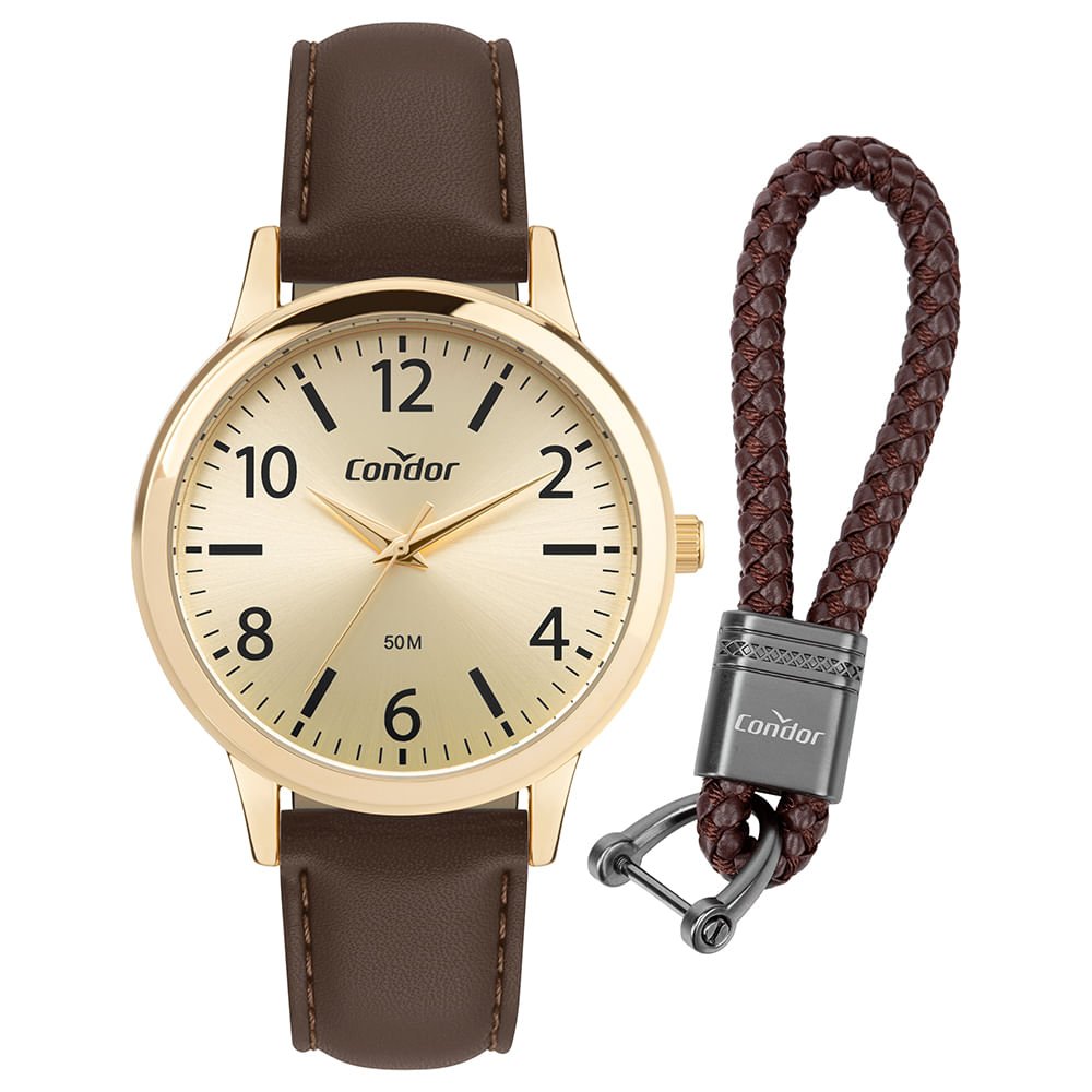Kit Relógio Condor Masculino Dia A Dia Dourado - CO2035NRS/K3X
