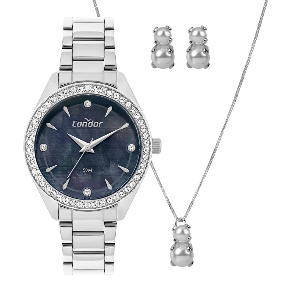 Kit Relógio Condor Feminino Elegante Prata - CO2036MYX/K4P