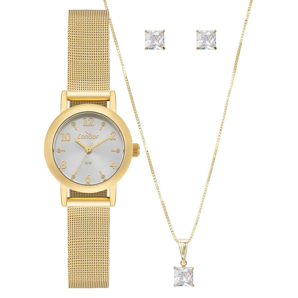 Kit Relógio Condor Feminino Mini Dourado - CO2035NWQ/K4K