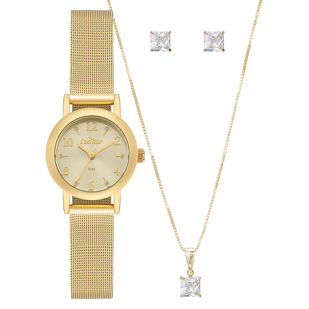 Kit Relógio Condor Feminino Mini Dourado - CO2035NWQ/K4X