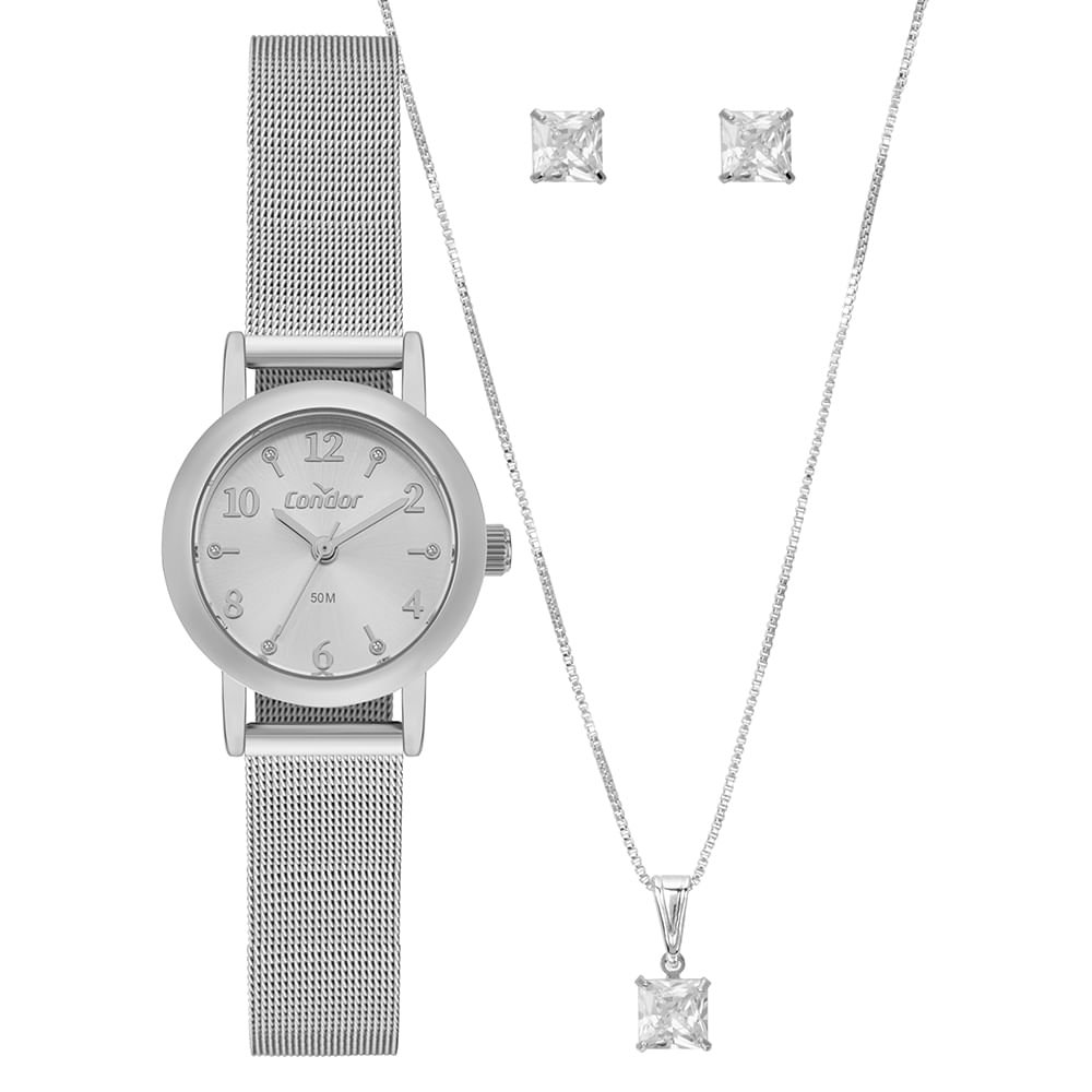 Kit Relógio Condor Feminino Mini Prata - CO2035NWR/K4K