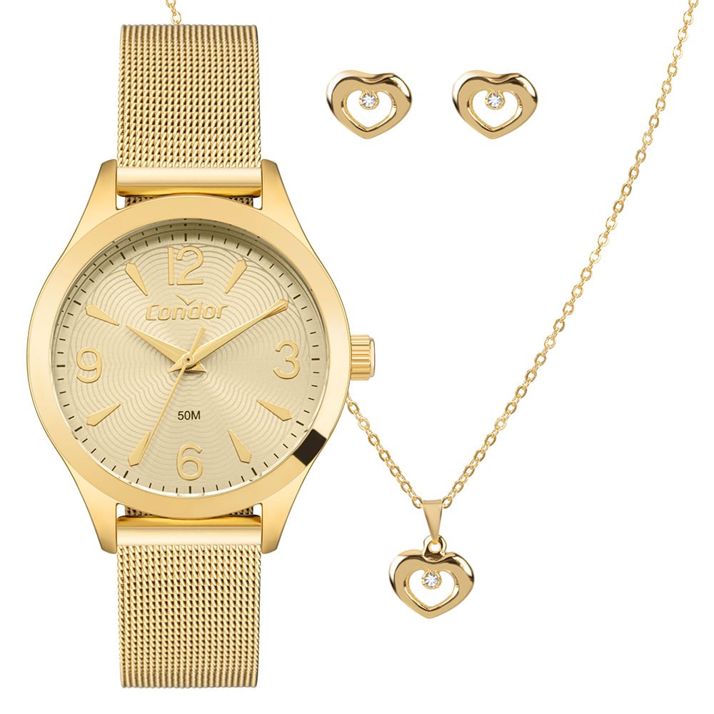 Kit Relógio Condor Feminino Dia A Dia Dourado - CO2035NWV/K4X