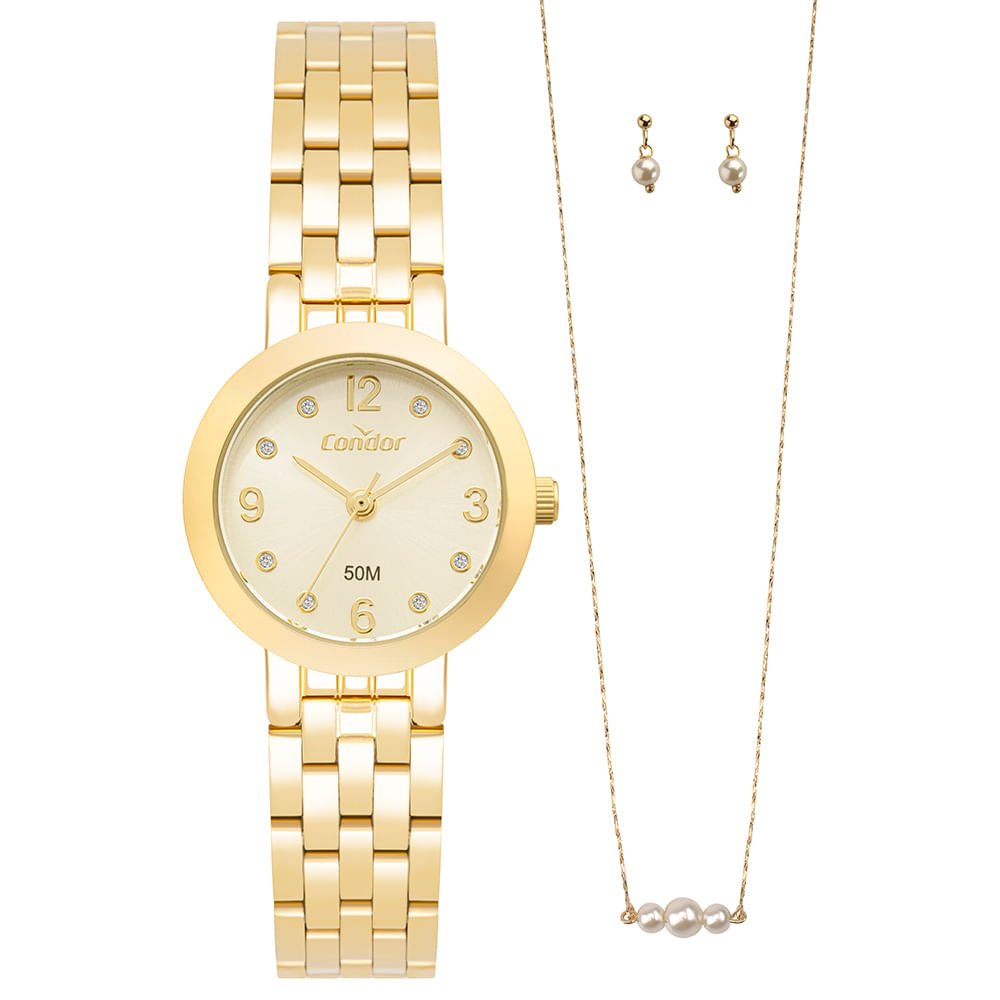 Kit Relógio Condor Feminino Mini Dourado - CO2035NWZ/K4D