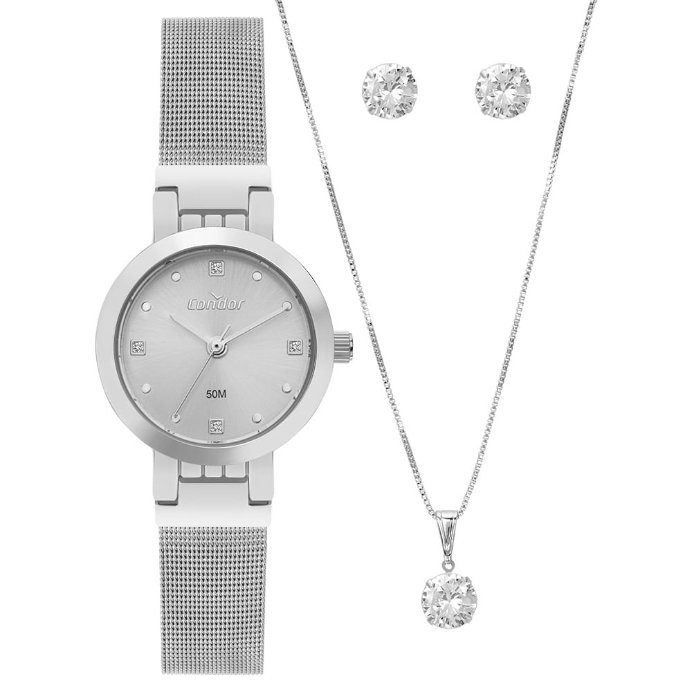 Kit Relógio Condor Feminino Mini Prata - CO2035NXR/K4K