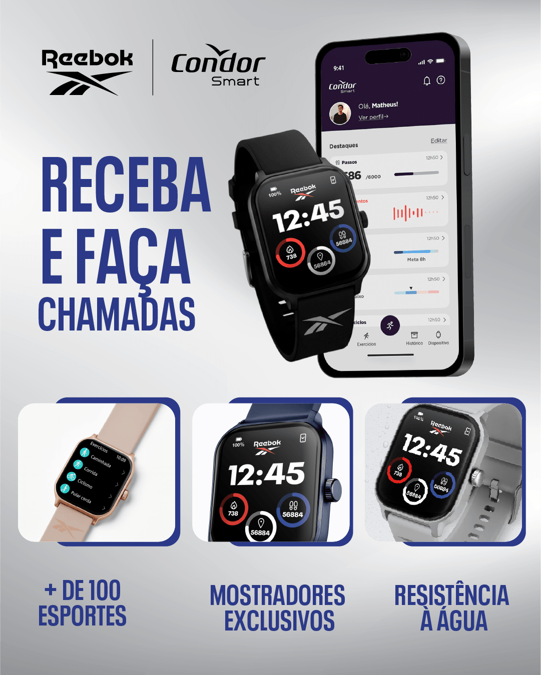 Relógio Smartwatch Reebok By Condor Preto - COSMARTRAA/8P Preto 5