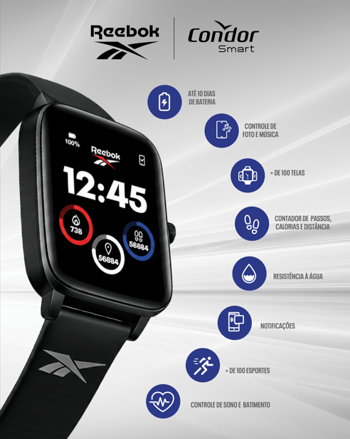 Relógio Smartwatch Reebok By Condor Cinza - COSMARTRAC/8K Prata 11