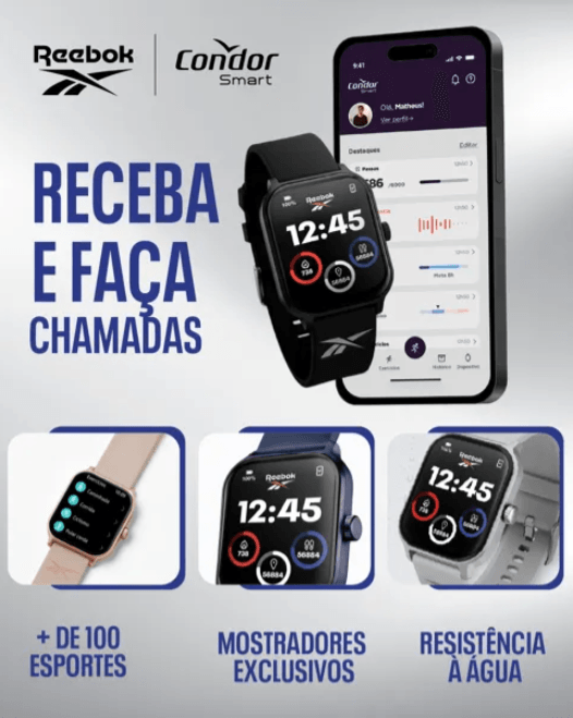 Relógio Smartwatch Reebok By Condor Azul - COSMARTRAD/8A Preto/Azul 10