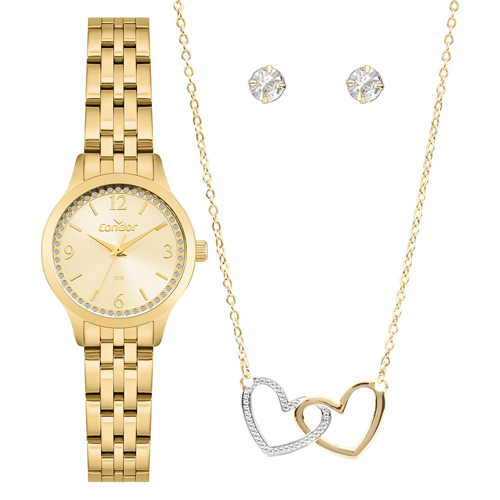 Kit Relógio Condor Feminino Dia A Dia Dourado - CO2035NXA/K4X
