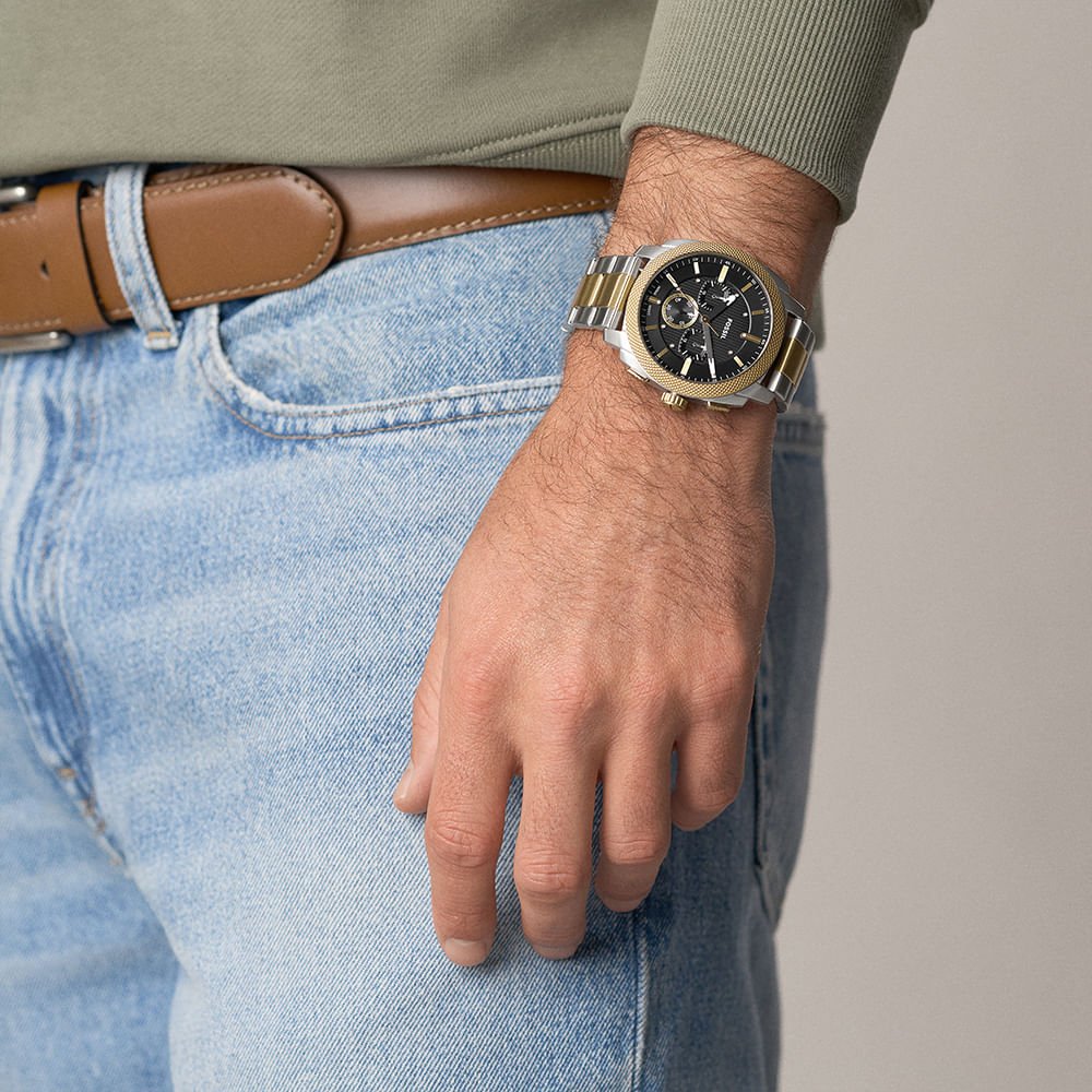 Relógio Fossil Masculino Machine Bicolor - FS6159/1PN Prata/Dourado 2