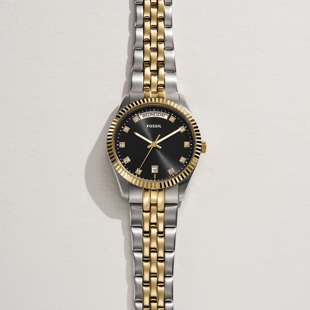 Relógio Fossil Feminino Scarlette Bicolor - ES5458/1PN Dourado/Prata 13