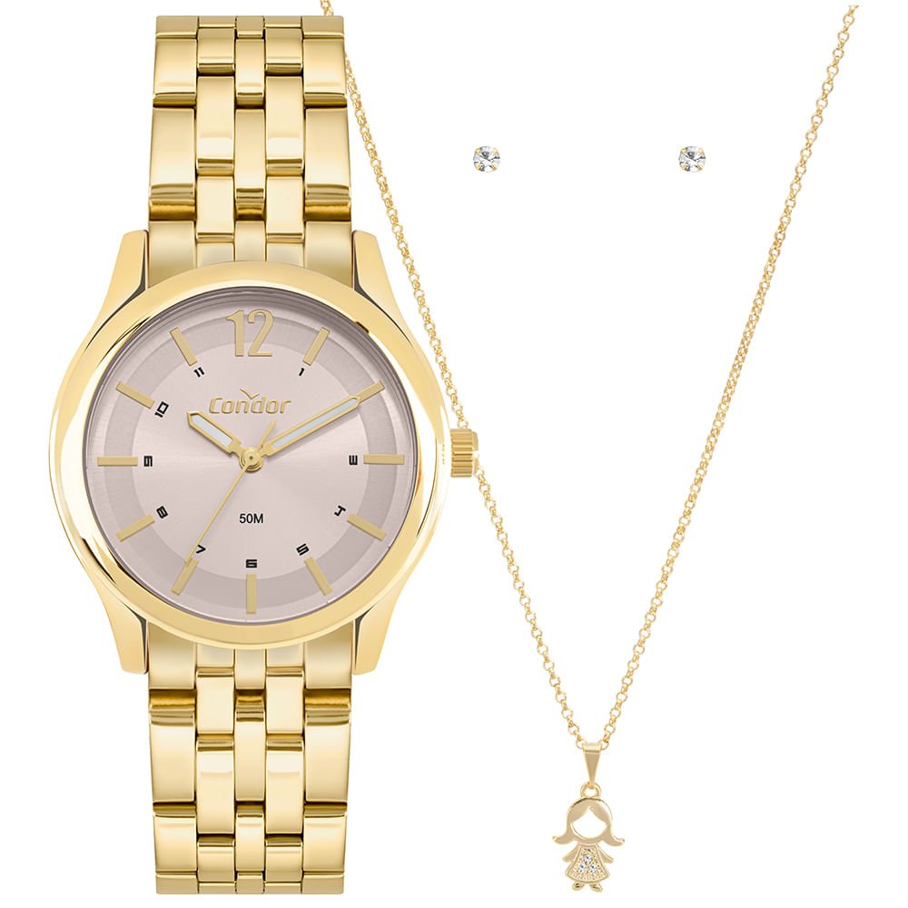 Kit Relógio Condor Feminino Dia A Dia Dourado - CO2035OAM/K4T