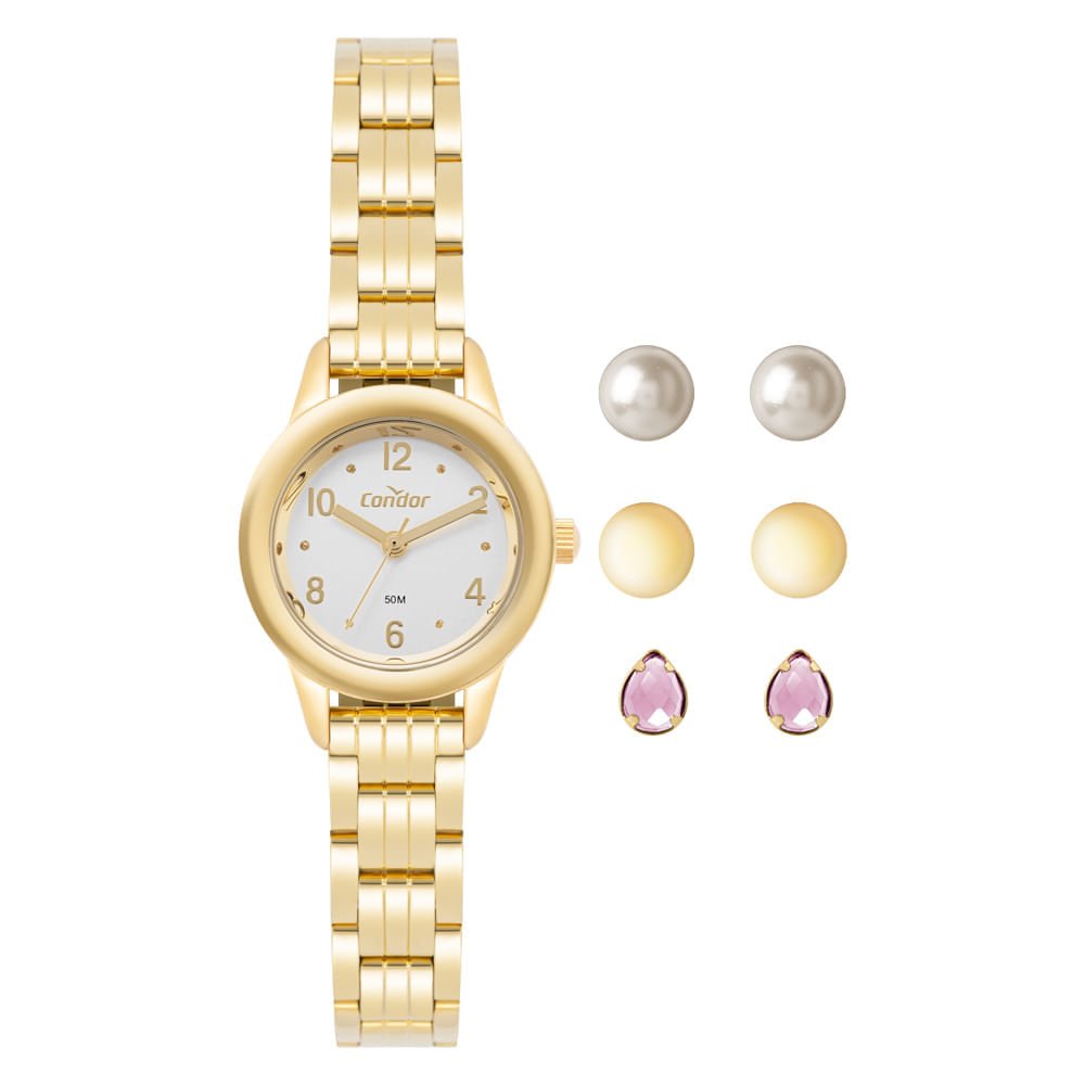 Kit Relógio Condor Feminino Mini Dourado - CO2035NZM/K4K