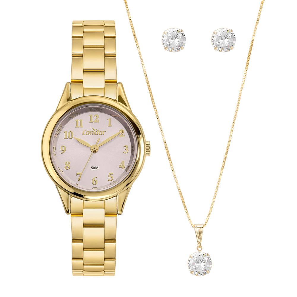 Kit Relógio Condor Feminino Mini Dourado - CO2035OAH/K4T
