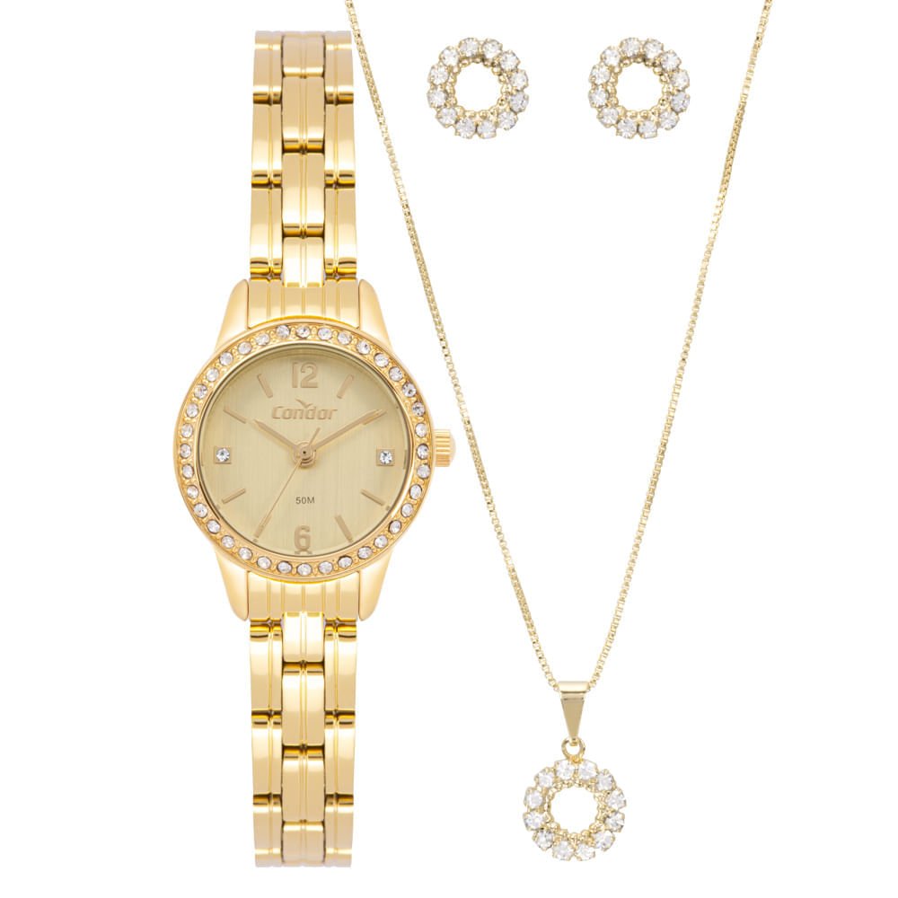 Kit Relógio Condor Feminino Mini Dourado - CO2035OAS/K4X