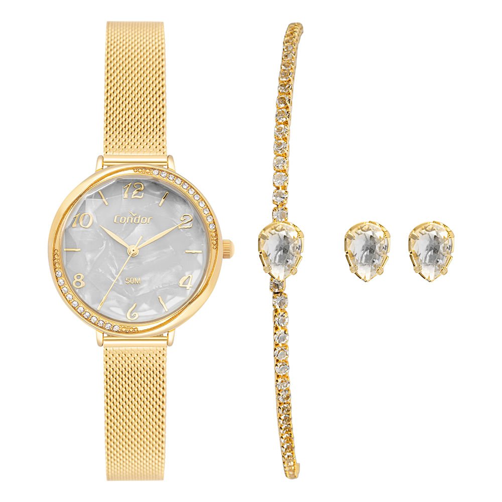 Kit Relógio Condor Feminino Elegante Dourado - CO2035NZV/K4B