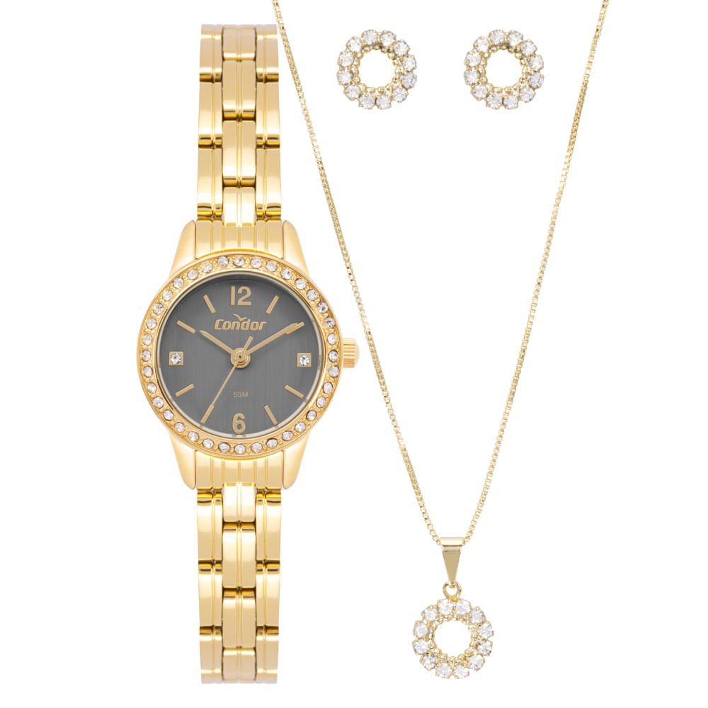 Kit Relógio Condor Feminino Mini Dourado - CO2035OAS/K4C