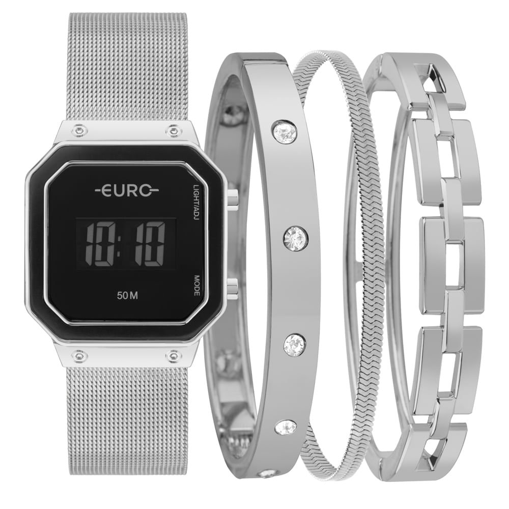 Relógio Euro Feminino Mix Digital Prata - EUJ8583AB/K4K