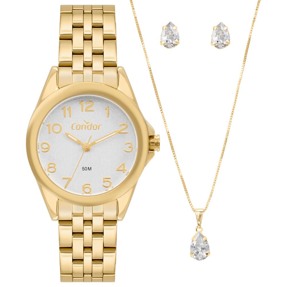 Kit Relógio Condor Feminino Dia A Dia Dourado - CO2035ODG/K4K