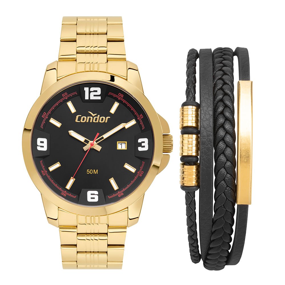 Kit Relógio Condor Masculino Drive Dourado - CO2115NDQ/K4D