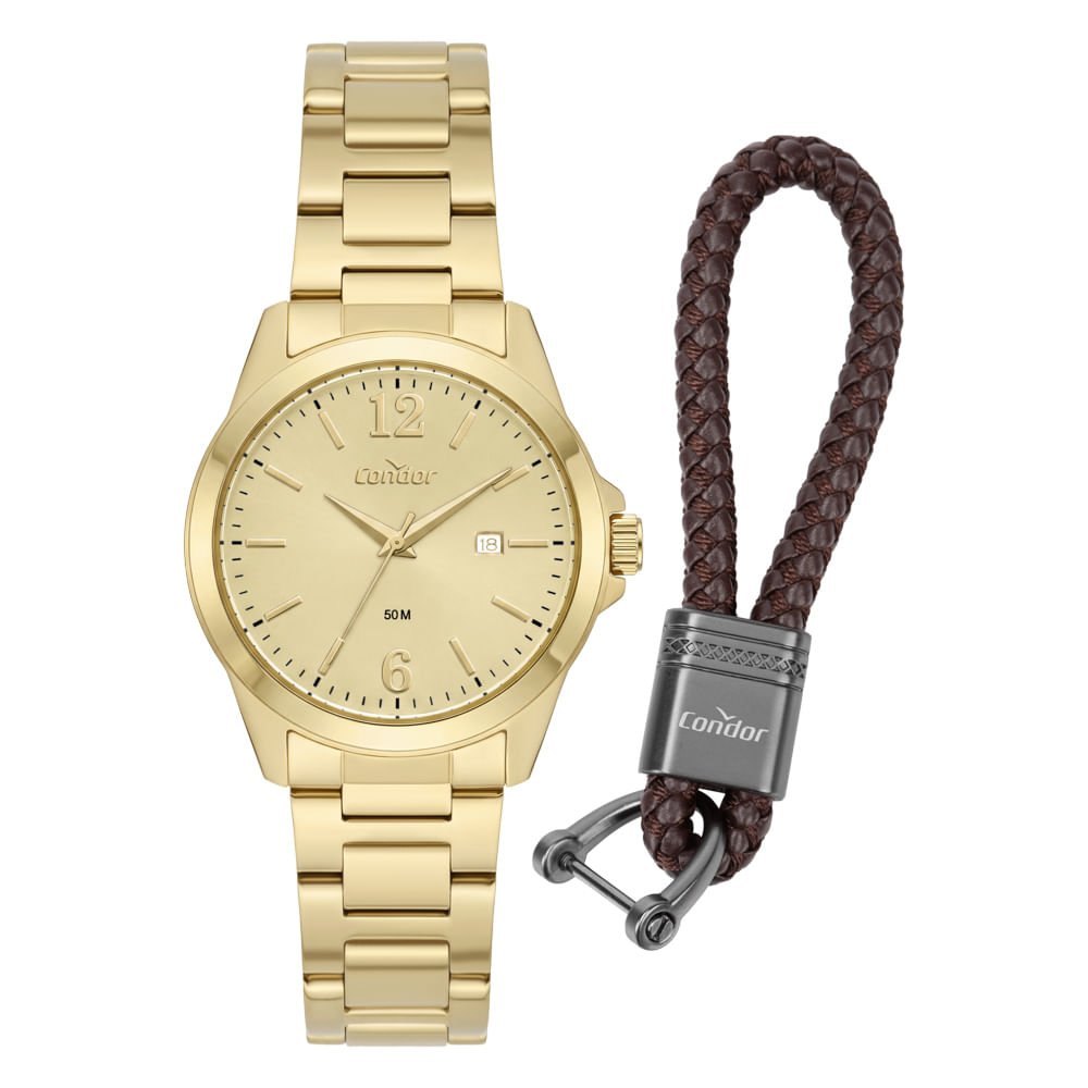 Kit Relógio Condor Masculino Dia A Dia Dourado - CO2115NDT/K4D