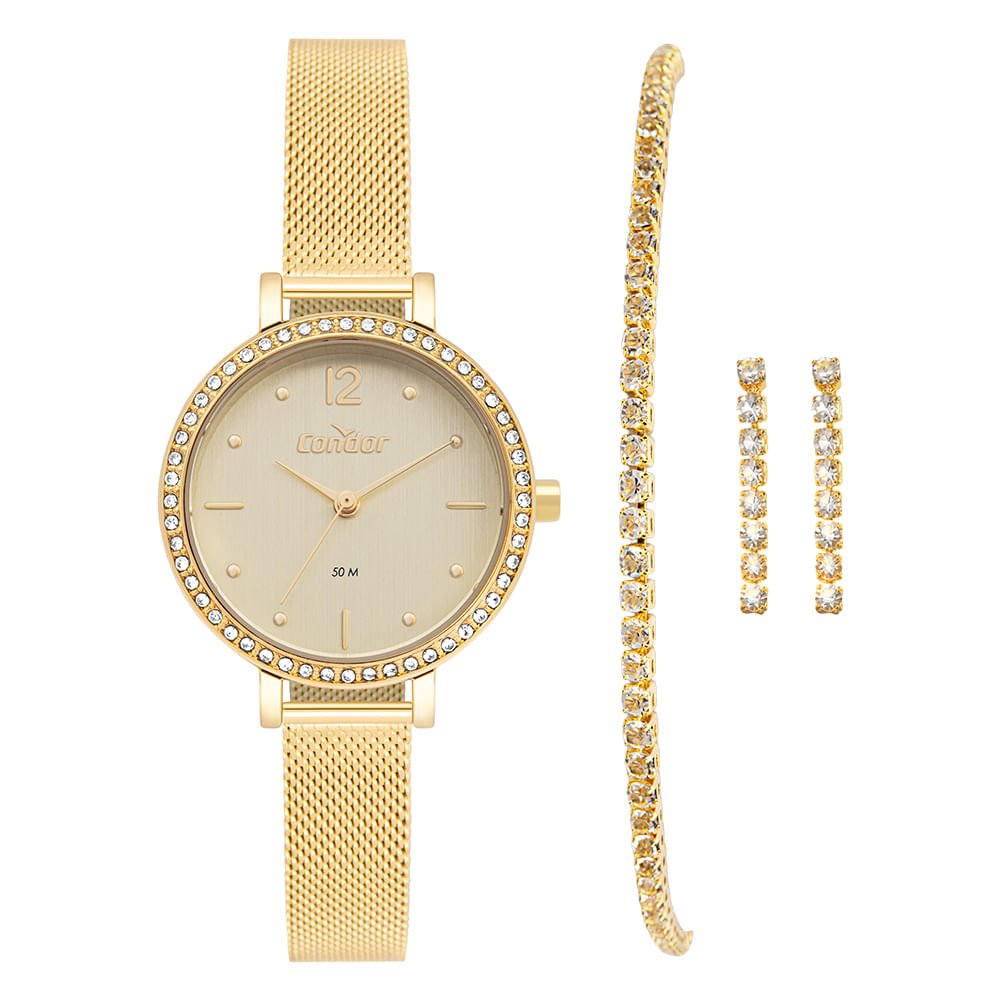 Kit Relógio Condor Feminino Brilho Dourado - CO2035OAP/K4X