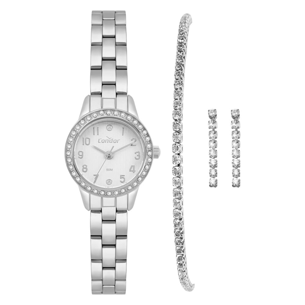 Kit Relógio Condor Feminino Mini Prata - CO2035OBE/K4K